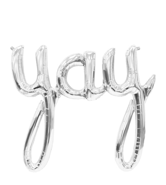 Yay Script Balloon - Silver Mylar Foil